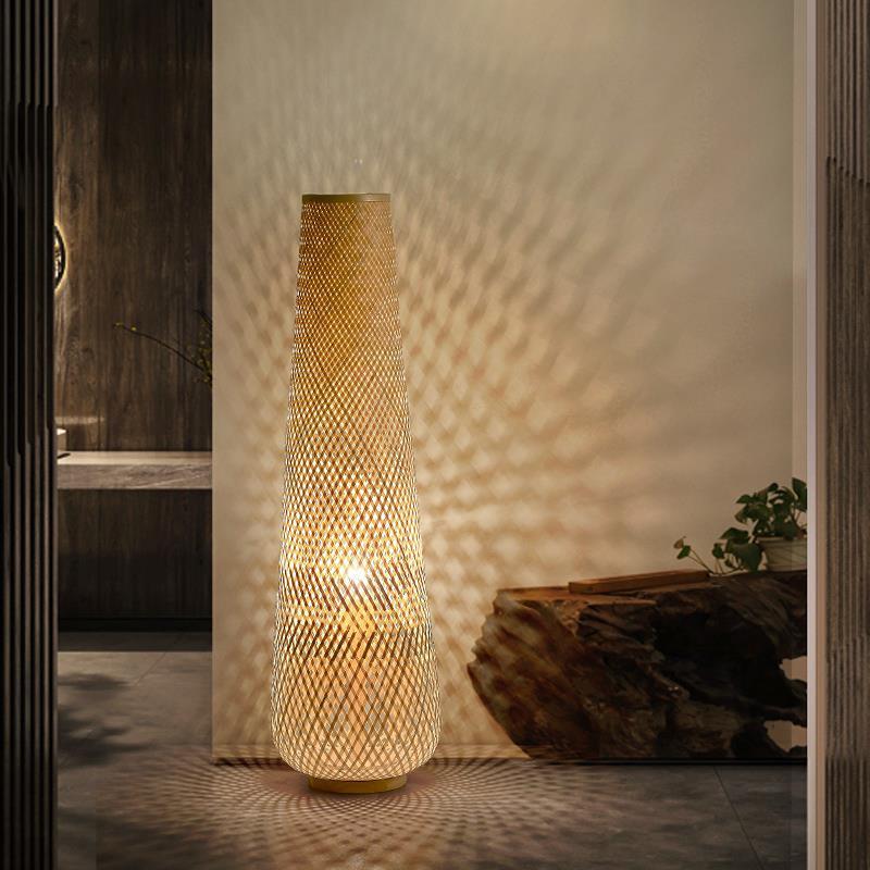 Japanese Zen Bamboo Weave Floor Lamp - Minimalist Retro Light for Tatami & Tea Room