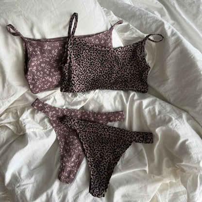 Knit Jacquard Camisole & Thong Set - Two-Piece Women's Loungewear