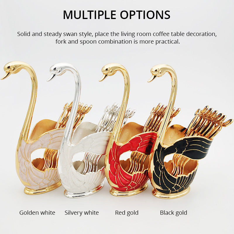 Elegant Swan Holder with Dessert Forks and Coffee Spoons