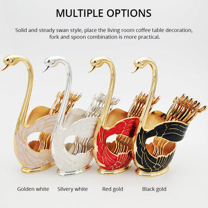 Elegant Swan Holder with Dessert Forks and Coffee Spoons