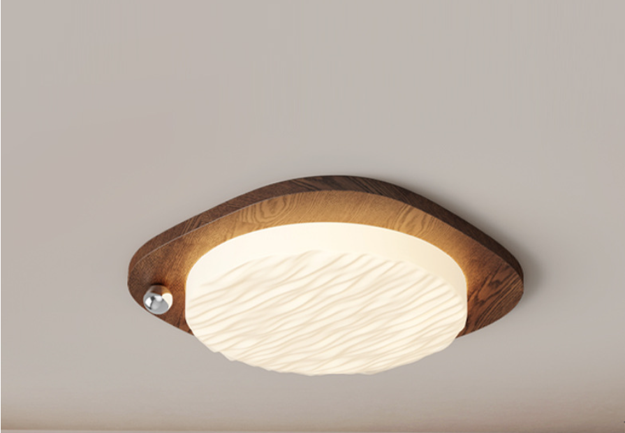 Retro Walnut Wood Grain Ceiling Lamp - Full Spectrum Eye Protection Bedroom Light