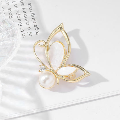 Gold Tone Imitation Mother of Pearl Butterfly Brooch, Suit Jacket Pin / Hollow Design Pearl Butterfly Brooch Jewelry Accessory