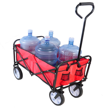 Folding Wagon Garden Shopping Beach Cart – Heavy Duty Red Utility Cart