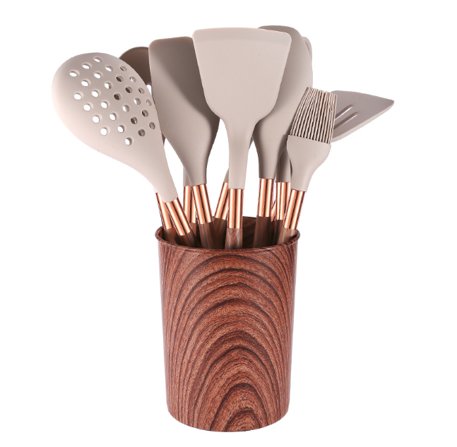 10-Piece Premium Silicone Kitchen Utensil Set - Heat Resistant Cooking Tools with Ergonomic Wooden Handles
