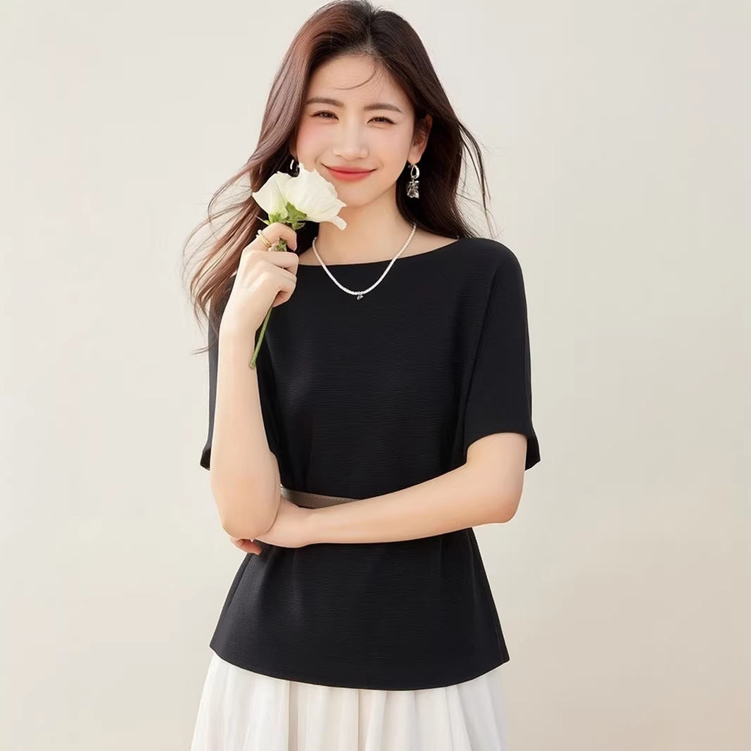 Women's Ice Silk Knit Top - Summer Loose Casual Short Sleeve T-Shirt