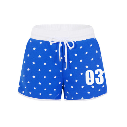 Trendy Star Print Sports Shorts - Casual High Waist Color-Blocked Hot Pants for Women