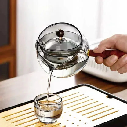 Heat Resistant Glass Tea Maker with Elegant Wooden Handle