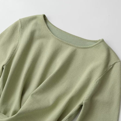 Chic Asymmetrical Hem Long Sleeved Knitted Top for Women