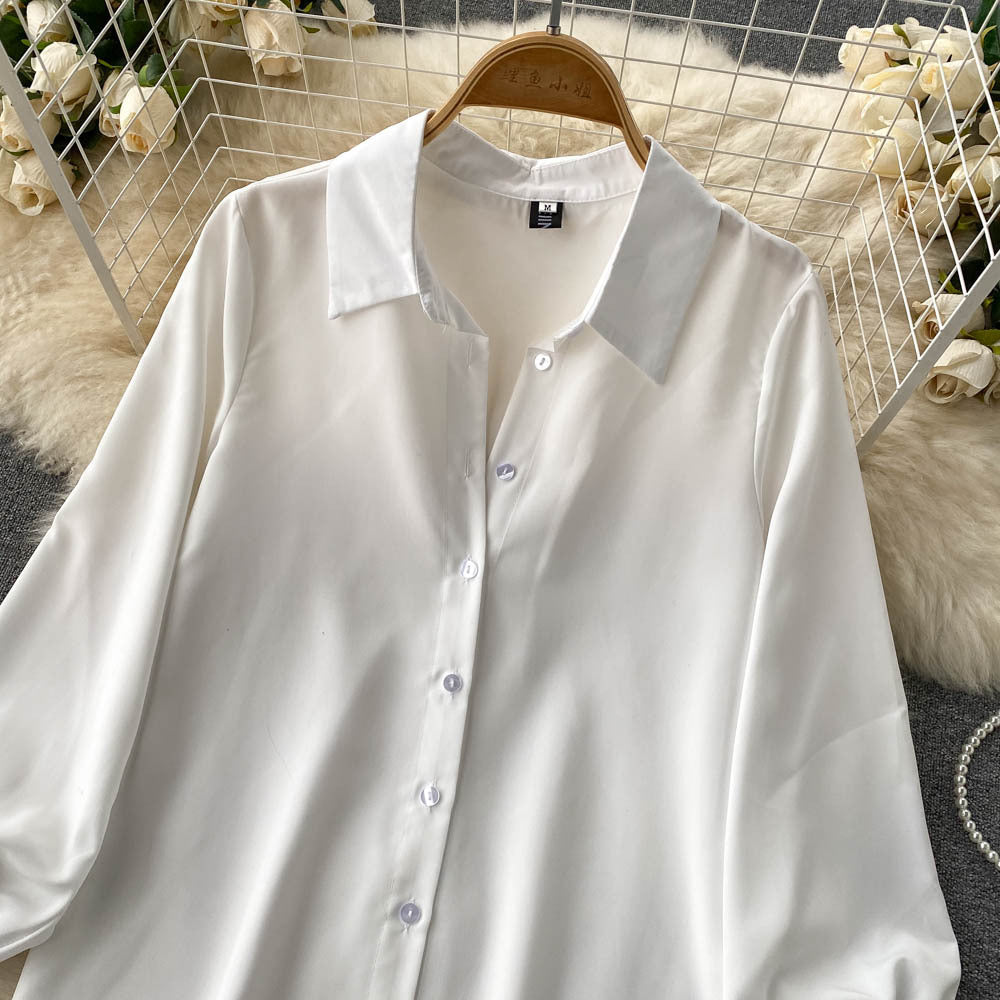French Style 2-Piece Knit Vest & Shirt Dress Set - Elegant Contrast Waist-Cinching Autumn Suit