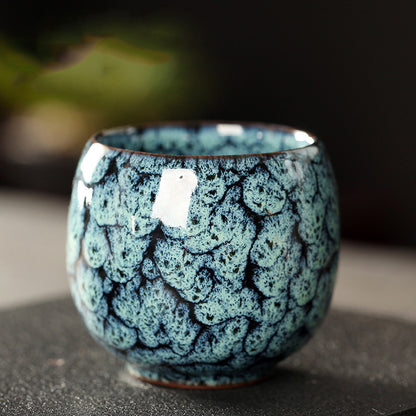 Jian Zhan Master Tea Cups with Egg-Shaped Design and Colorful Glaze