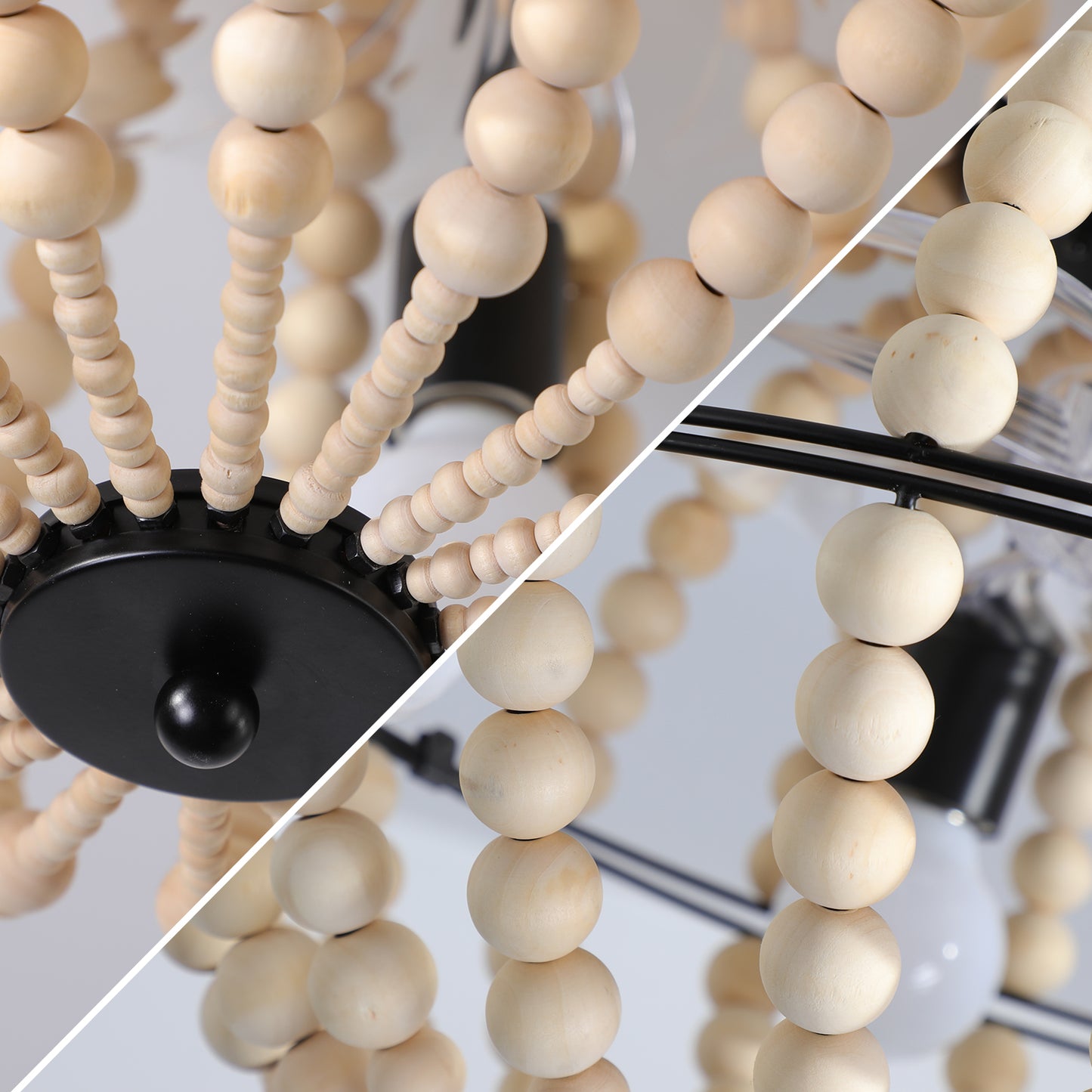 Bohemian Wood Beaded Chandelier – Elegant Flush Mount Ceiling Light for Bedroom & Nursery