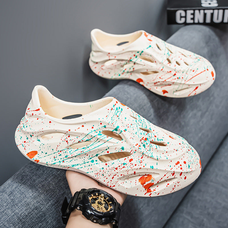 Premium Graffiti Design Men's Cave Shoes – Ultra-Lightweight Breathable Summer Sandals & Non-Slip Beach Slippers