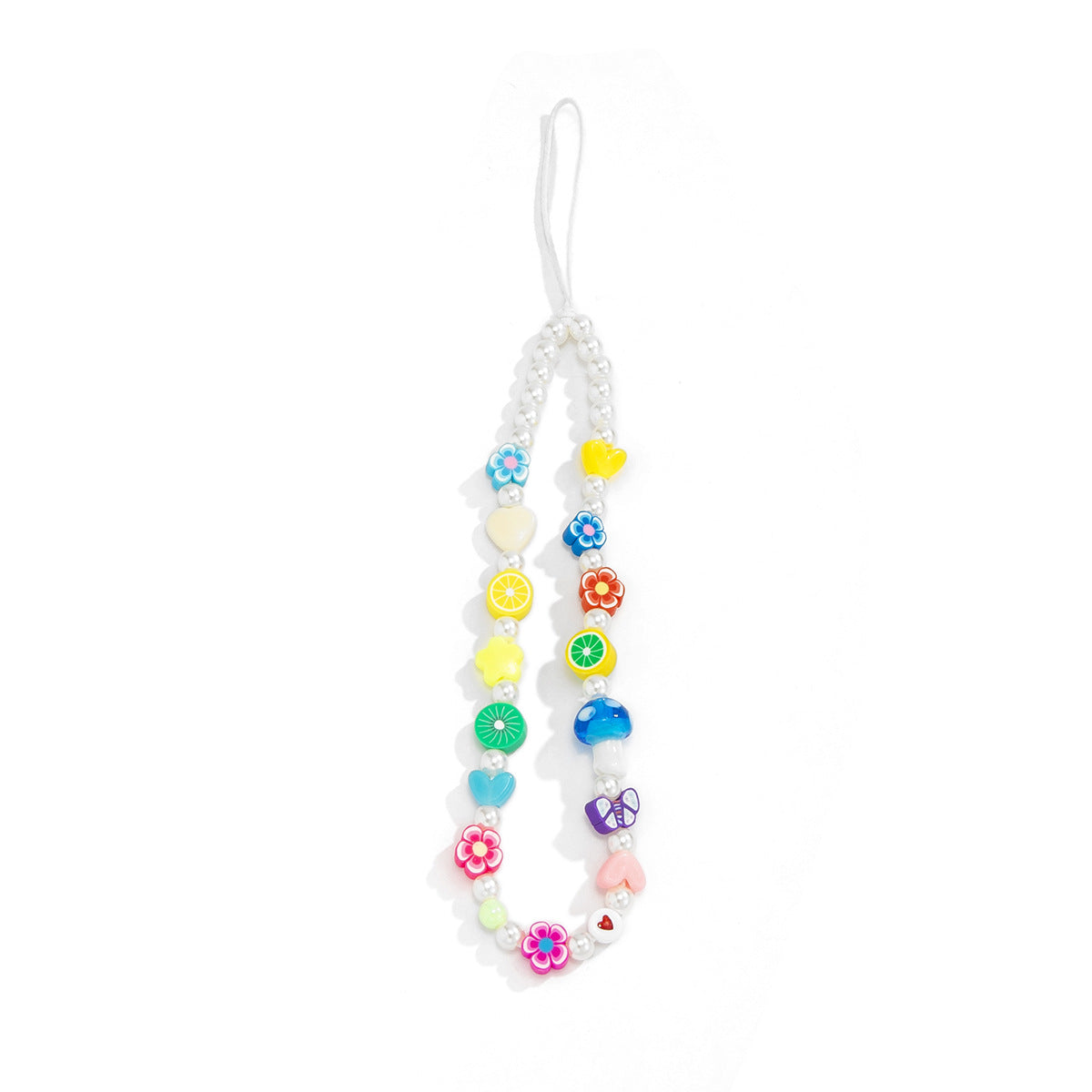 Beaded Daisy & Fruit Phone Chain Lanyard - Colorful Aesthetic Charm & Keychain