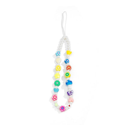 Beaded Daisy & Fruit Phone Chain Lanyard - Colorful Aesthetic Charm & Keychain