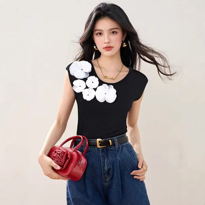 Women's Soft Knit Vest - Summer Fashion Floral Embroidery Top