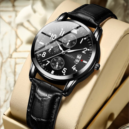 Waterproof Analog Men's Watch (Student/Casual) with Black Dial and Leather Band.