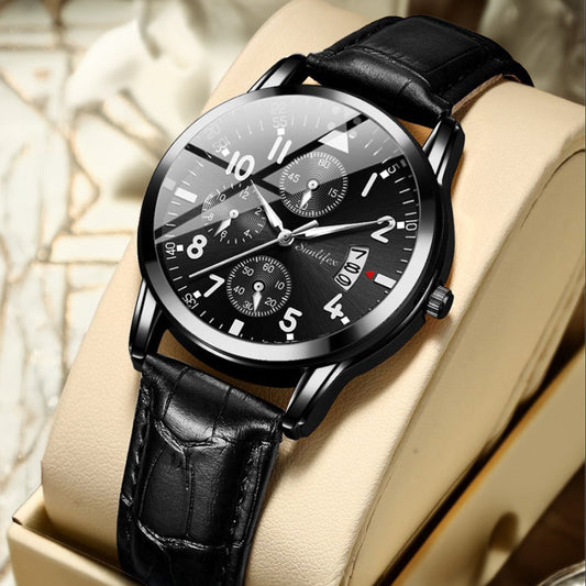 Waterproof Analog Men's Watch (Student/Casual) with Black Dial and Leather Band