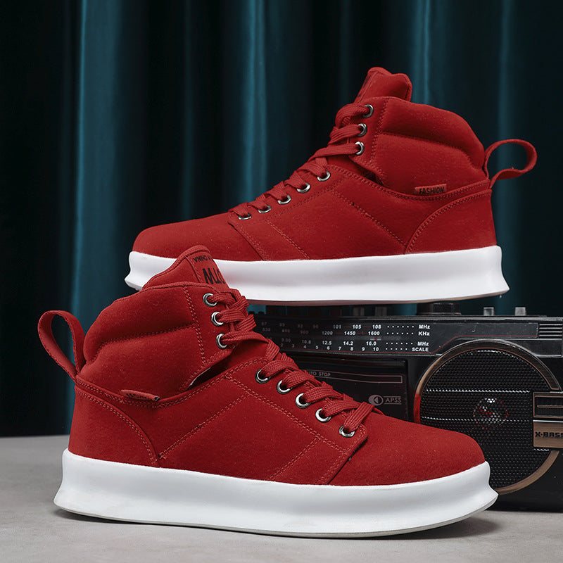 Men's High Top Suede Board Shoes - Comfortable Thick Sole Casual Sneakers