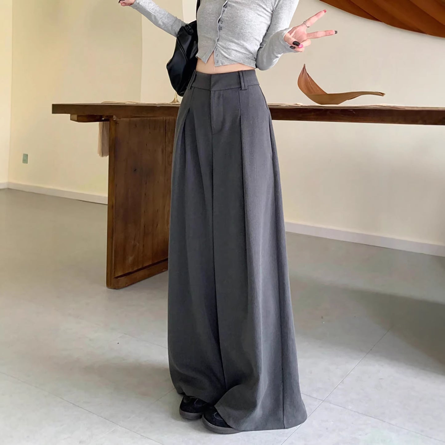 Elegant High Waisted Straight Leg Pants - Professional Office Wear