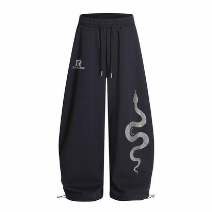 Men's Retro Rhinestone Snake Print Loose Street Sport Sweatpants