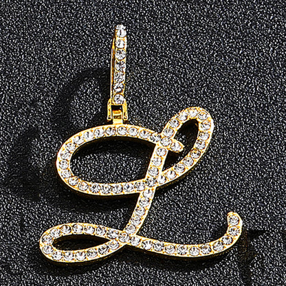 Iced Out Initial Letter Pendant Cuban Chain Necklace