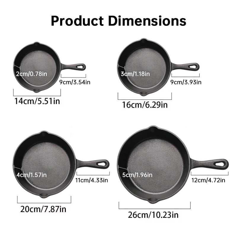 Pre-Seasoned Cast Iron Skillet Set with Wooden Base for Egg & Crepe
