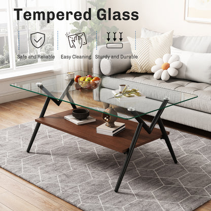 Modern Glass & Wood Accent Coffee Table