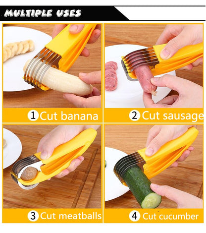 Stainless Steel Multi-Blade Banana Slicer - Handy Fruit & Vegetable Cutter for Salads, Desserts & Healthy Snacks