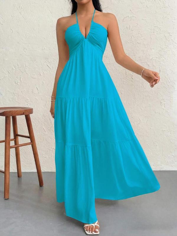 Women's Sexy Backless Halter Neck Maxi Dress - European Style Summer Beach