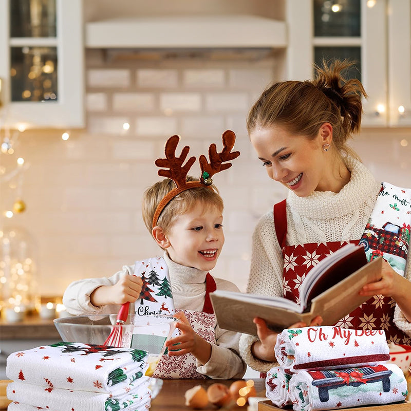 Christmas Kitchen Towels - Decorative Absorbent Dish Cloths for Holiday Decor