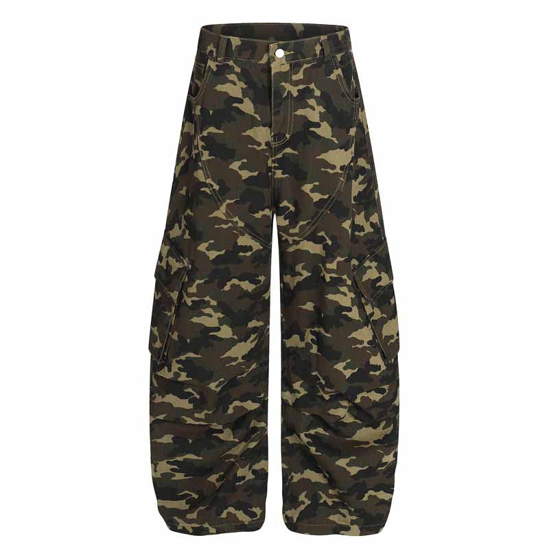 Unisex Camouflage Multi-Pocket Loose Straight Leg Cargo Pants