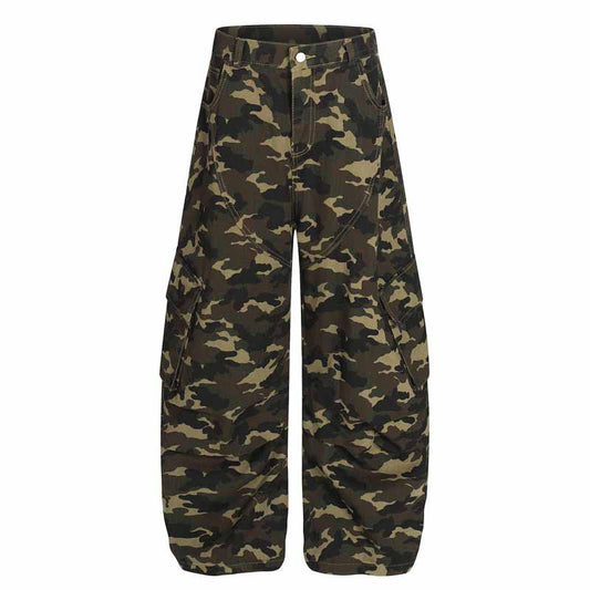 Unisex Camouflage Multi-Pocket Loose Straight Leg Cargo Pants