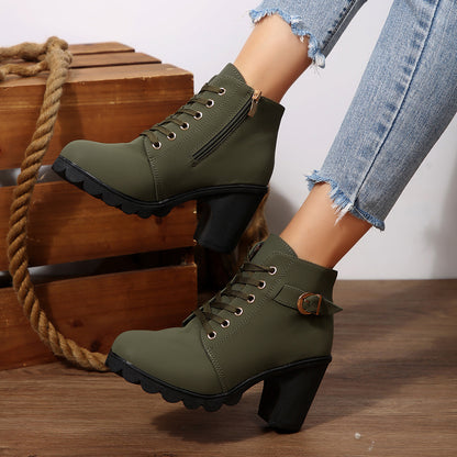 Women's Chunky High Heel Lace-Up Ankle Boots