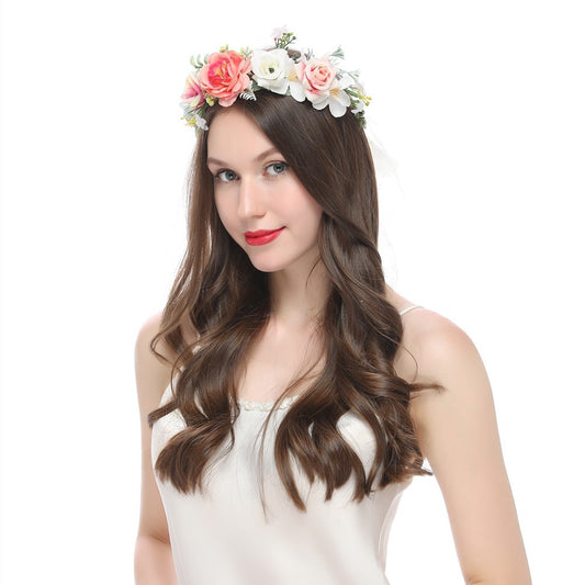 Handmade Rattan Wreath Headband with Macaron Bright Colored Flowers / Floral Hairband for Wedding, Party, or Festival