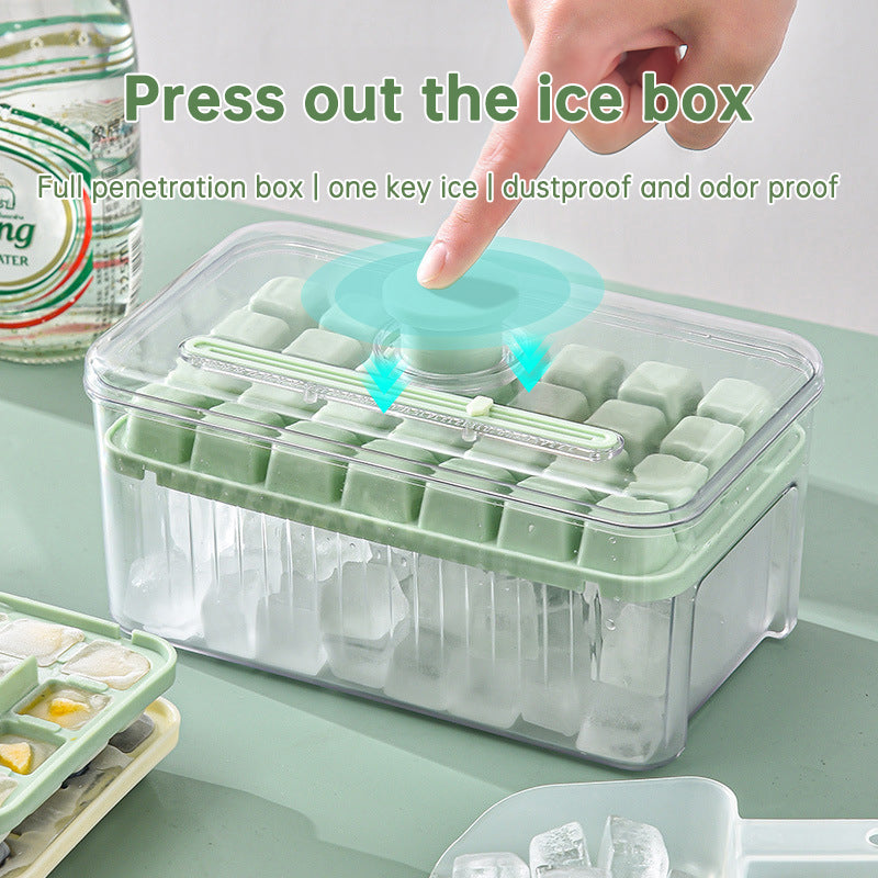 Press-Type Ice Cube Tray with Storage Bin and Lid