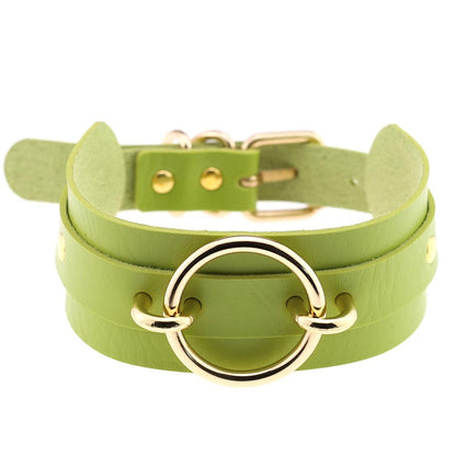 Punk PU Leather Choker Necklace with Oversized O-Ring Pendant | Multi-Color Collar Chain