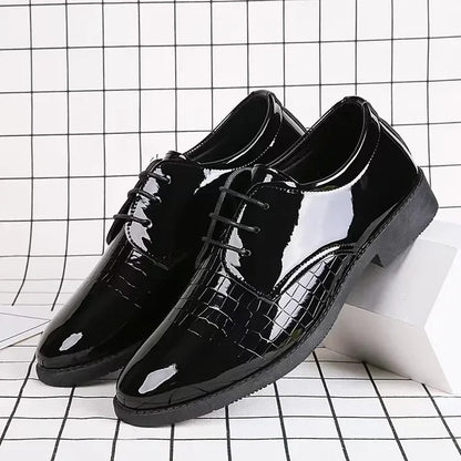 Men's Business Formal Leather Shoes - Glossy Crocodile Pattern Oxford Shoes