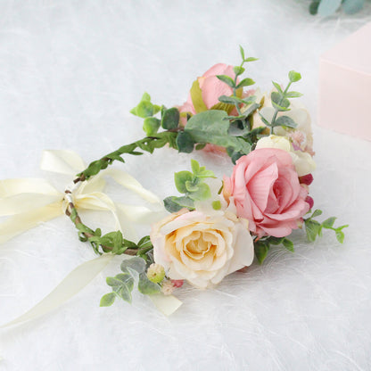 Romantic Blush Rose Flower Crown Headband for Brides and Travel