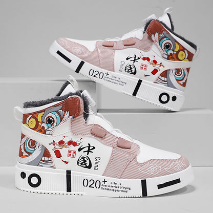 Trendy Dragon Print High-Top Student Sneakers for Men