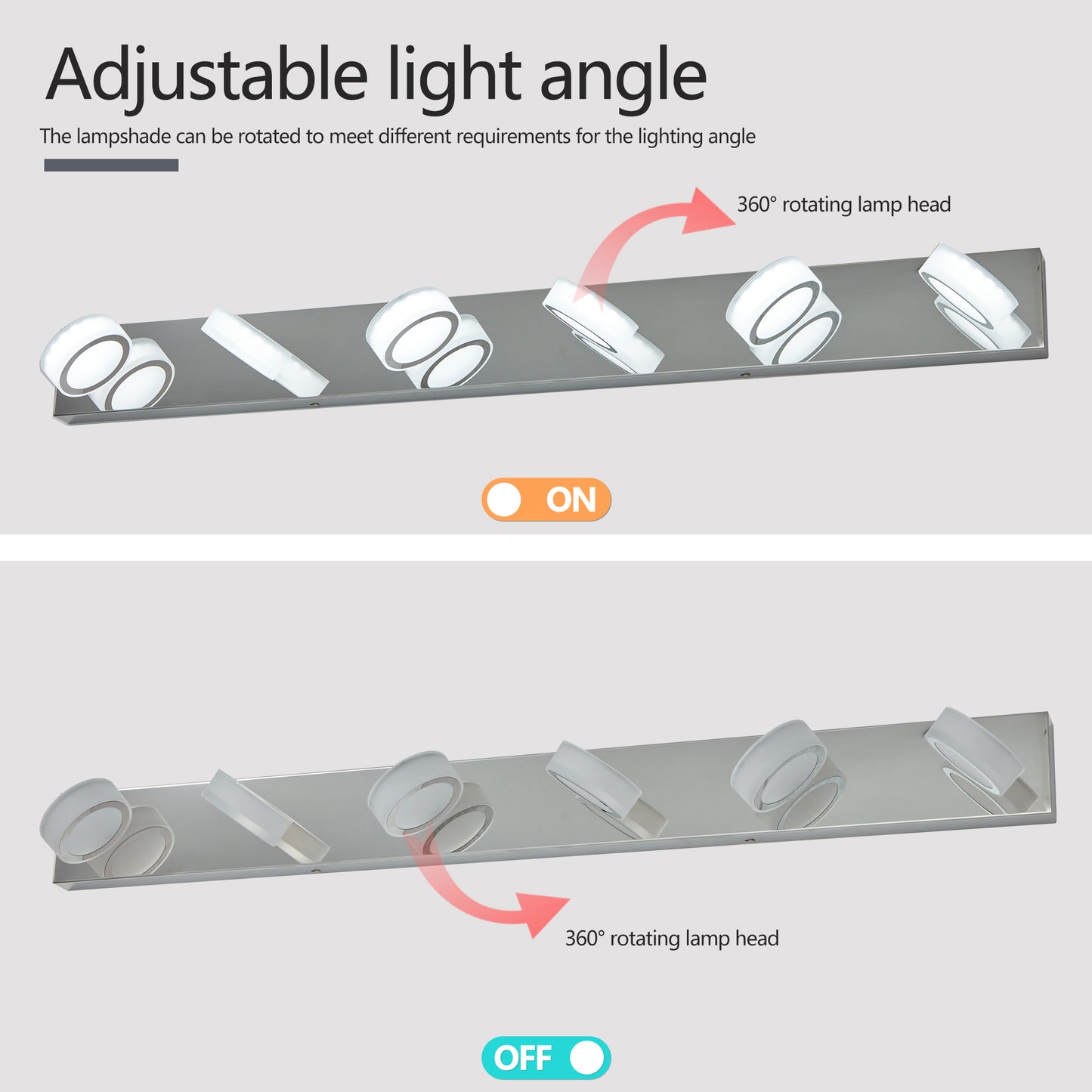Modern Chrome 6-Light LED Vanity Fixture - Sleek Over-Mirror Bathroom Wall Lighting