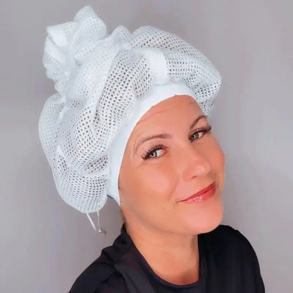 Adjustable Net Plopping Cap for Drying Curly Hair – Breathable Quick-Dry Mesh Bonnet for Frizz-Free Curls