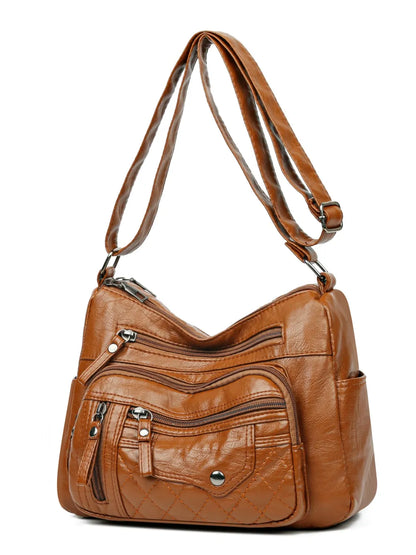 Vintage Style PU Leather Multi-Pocket Crossbody Shoulder Bag