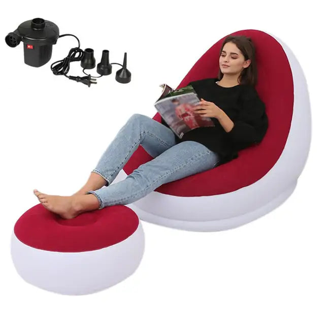 Inflatable Lazy Sofa Chair with Leg Rest | Comfortable Air Mattress Beanbag for Home & Outdoor Use