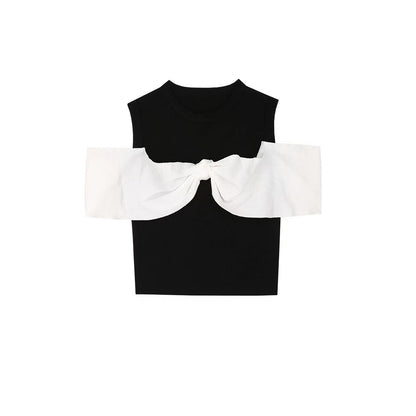 Stylish Color-Block Knitwear - Fitted Short Sleeve Top for Women