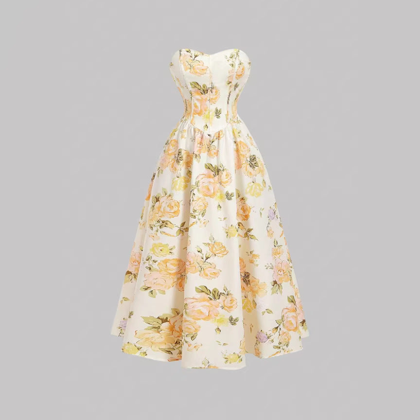 Elegant Sleeveless Floral Printed Dress - Vintage A-Line Midi Dress