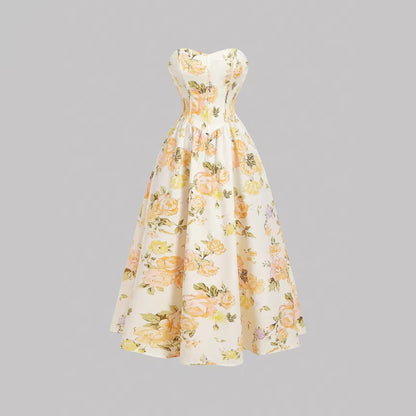 Elegant Sleeveless Floral Printed Dress - Vintage A-Line Midi Dress