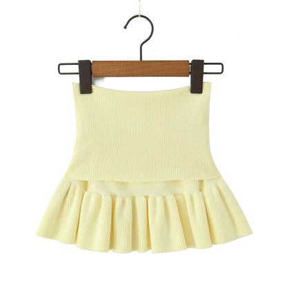 hic Low-Waisted Elastic Pleated Knitted Mini Skirt