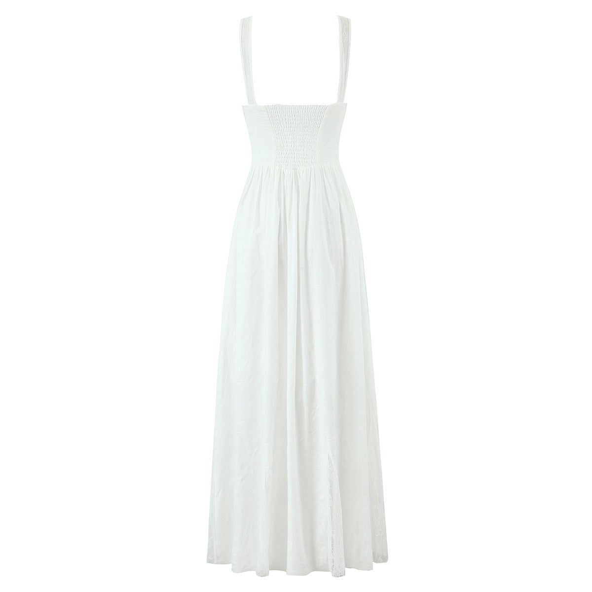 Elegant White Lace Patchwork Maxi Dress - Vintage Style Summer Gown