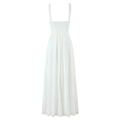 Elegant White Lace Patchwork Maxi Dress - Vintage Style Summer Gown