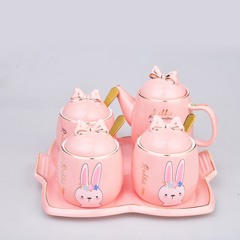 Cute Cartoon Rabbit Ceramic Spice Jar Set - 3 Pieces with Tray